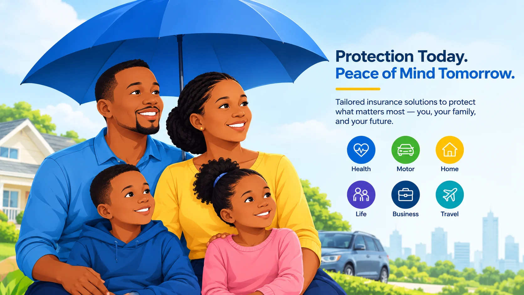 Happy family protecting their home with comprehensive insurance coverage